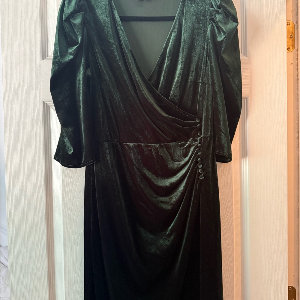 Lucy Paris Dark Green Velvet Long Sleeve Dress